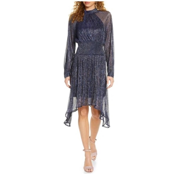 foxiedox Tazanna Shimmer Stripe Long Sleeve Cocktail Dress In Charcoal Multi - Picture 1 of 12